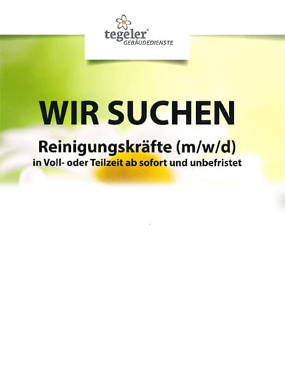 Tegeler Gebäudedienste – Sucht Reinigungskräfte